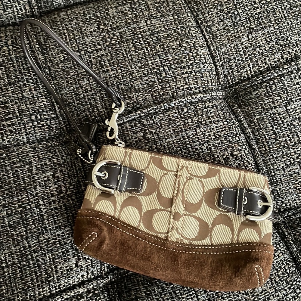 Coach brown signature wristlet